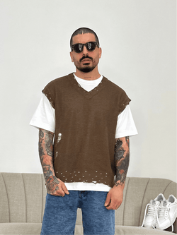 Maglia in filo smanicata dark coffee