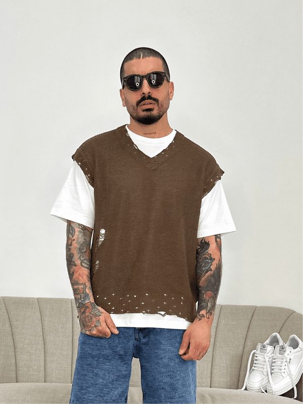 Maglia in filo smanicata dark coffee