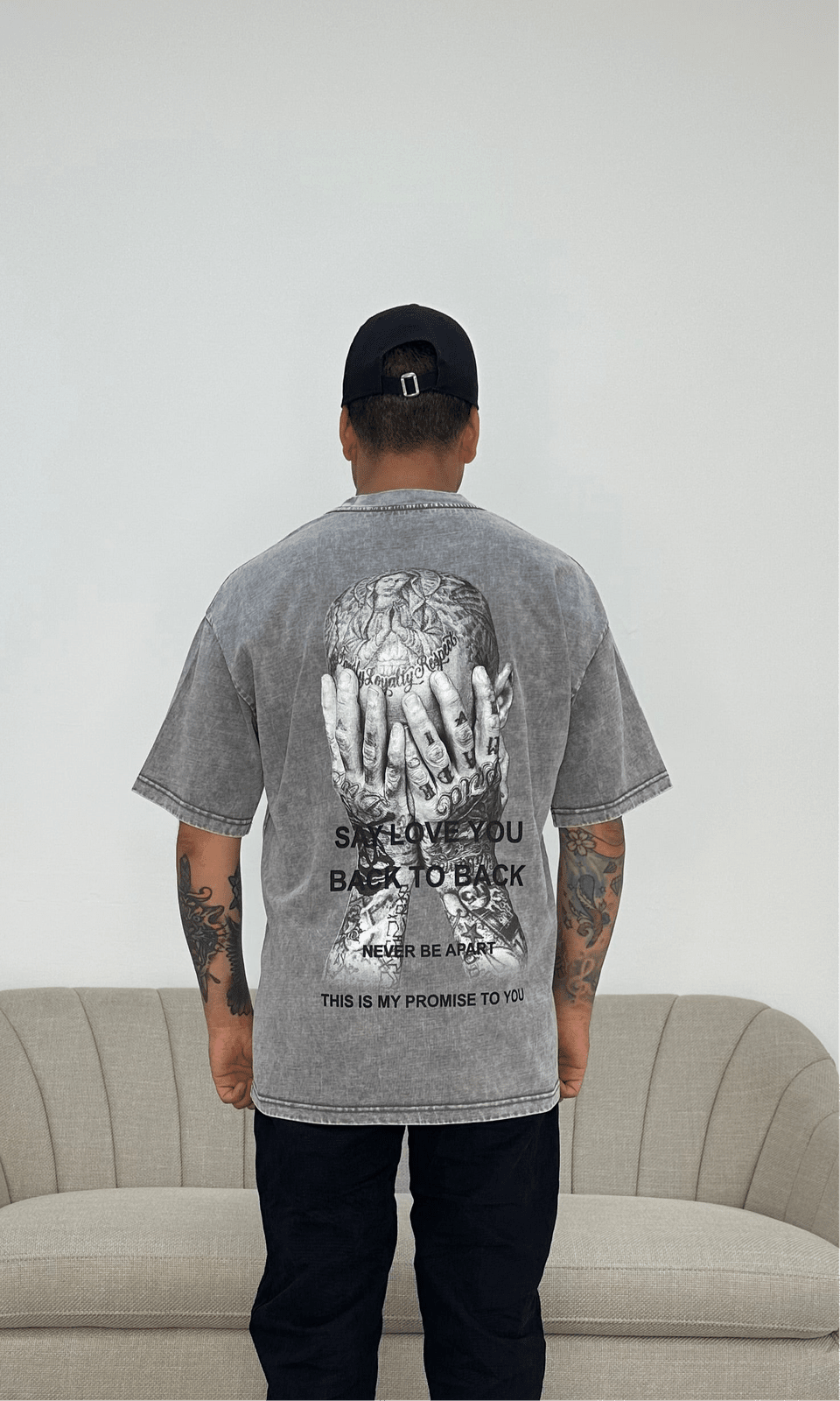 T-shirt back light grey wash
