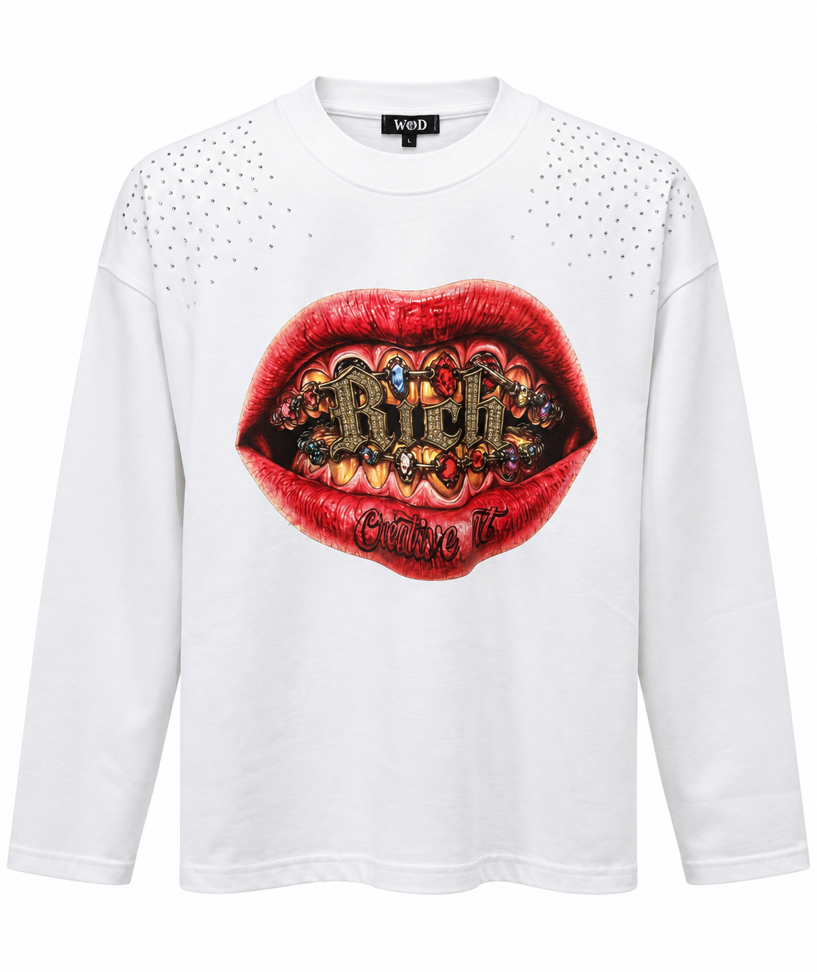 Long sleeve mouth strass white