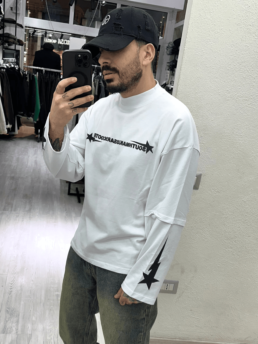 T-shirt long sleeve star white