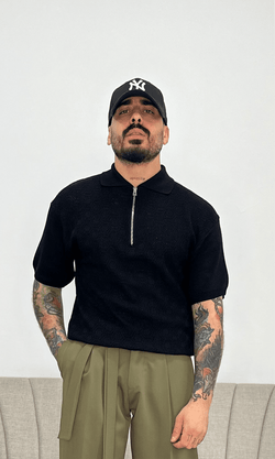 Polo strutturata con zip black