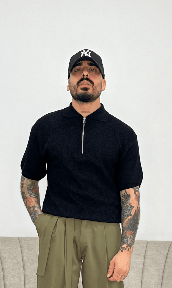 Polo strutturata con zip black