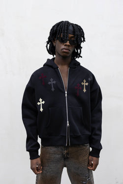 Hoodie crosses zip black