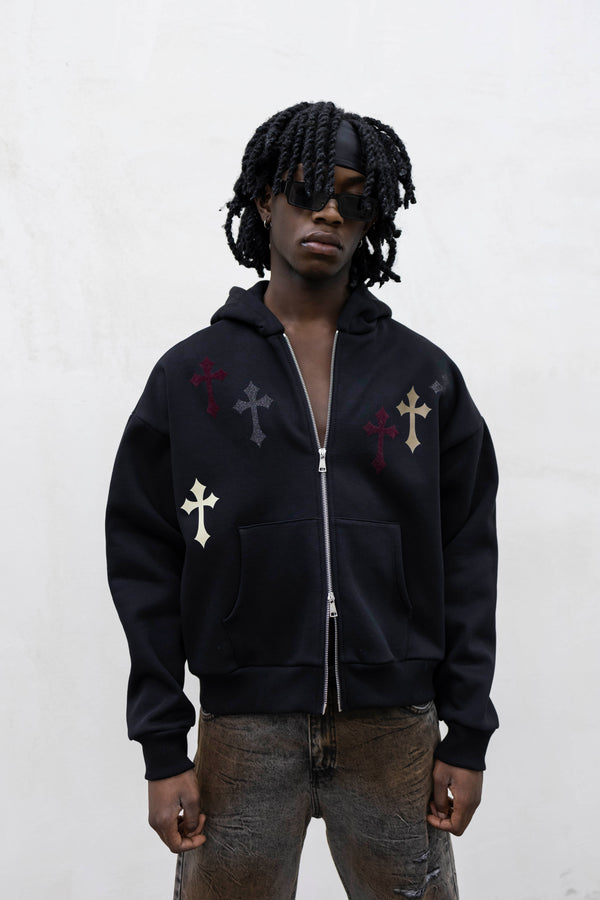 Hoodie crosses zip black