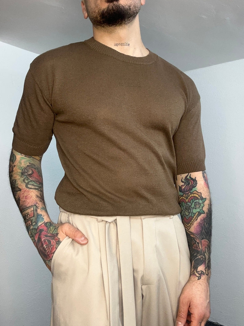T shirt in filo tabacco