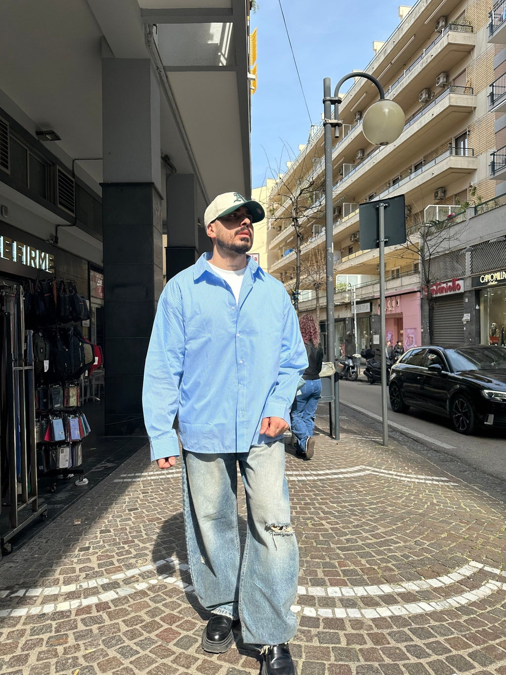 Camicia riga over azul