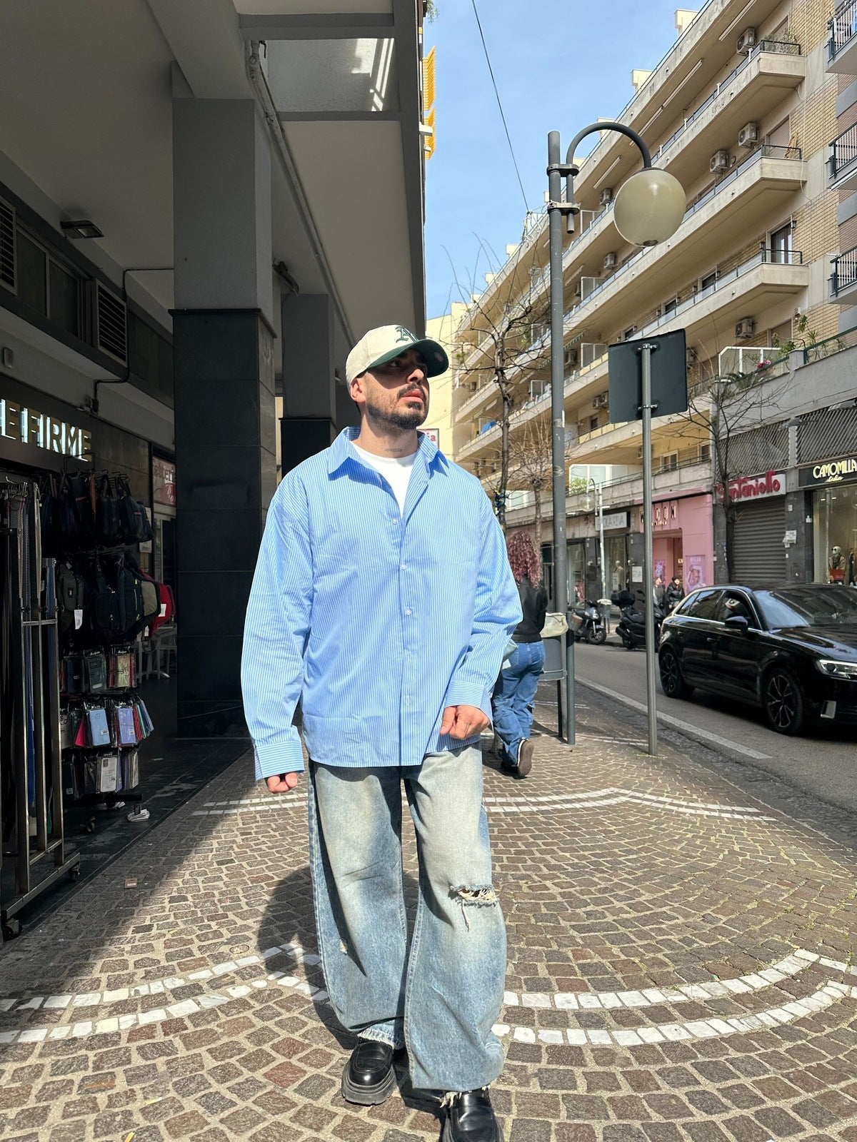 Camicia riga over azul