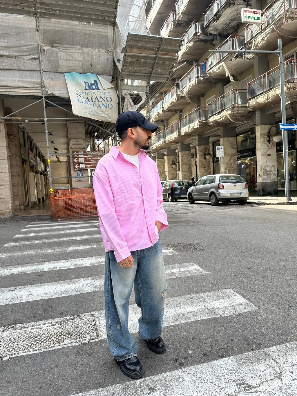 Camicia riga over pink