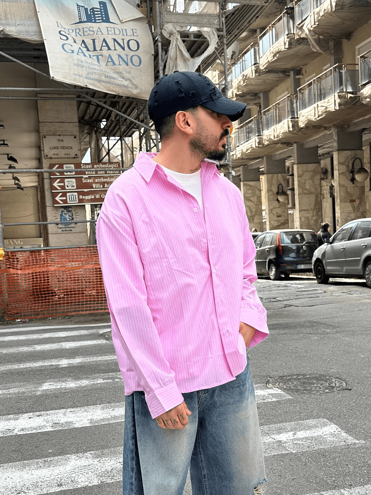 Camicia riga over pink