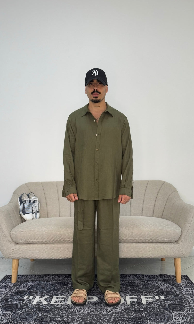 Camicia lino positano army green