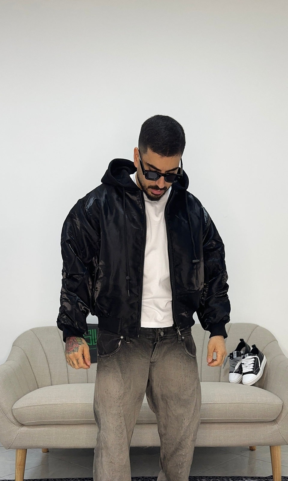 Bomber nylon cap hoodie