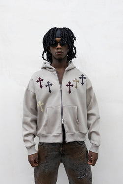 Hoodie crosses zip sabbia