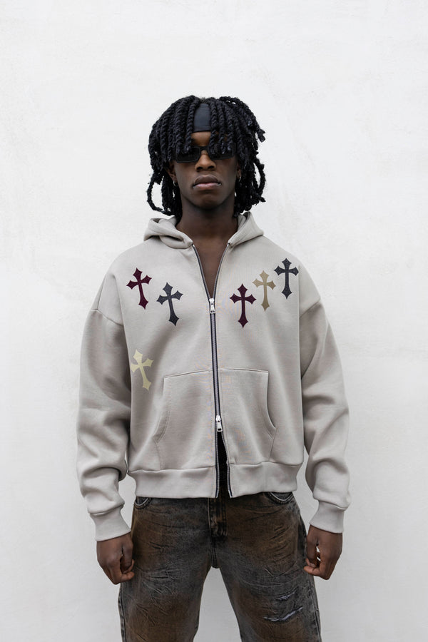 Hoodie crosses zip sabbia