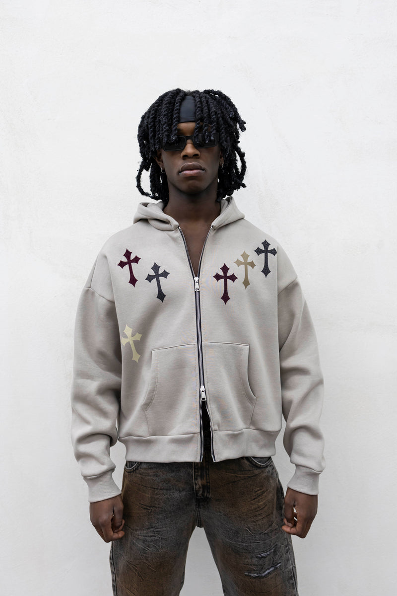 Hoodie crosses zip sabbia