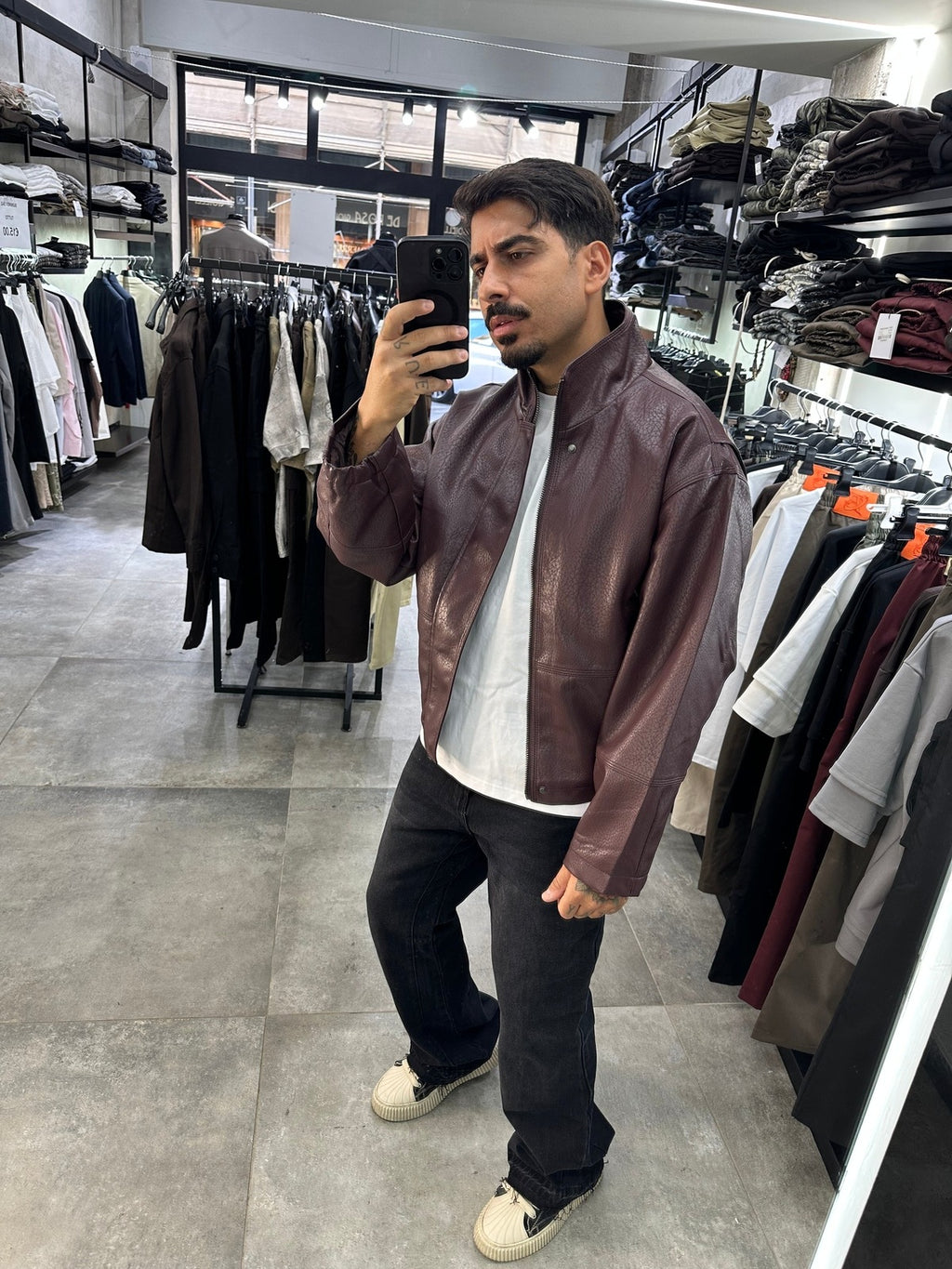 Giacca eco pelle cropped bordeaux