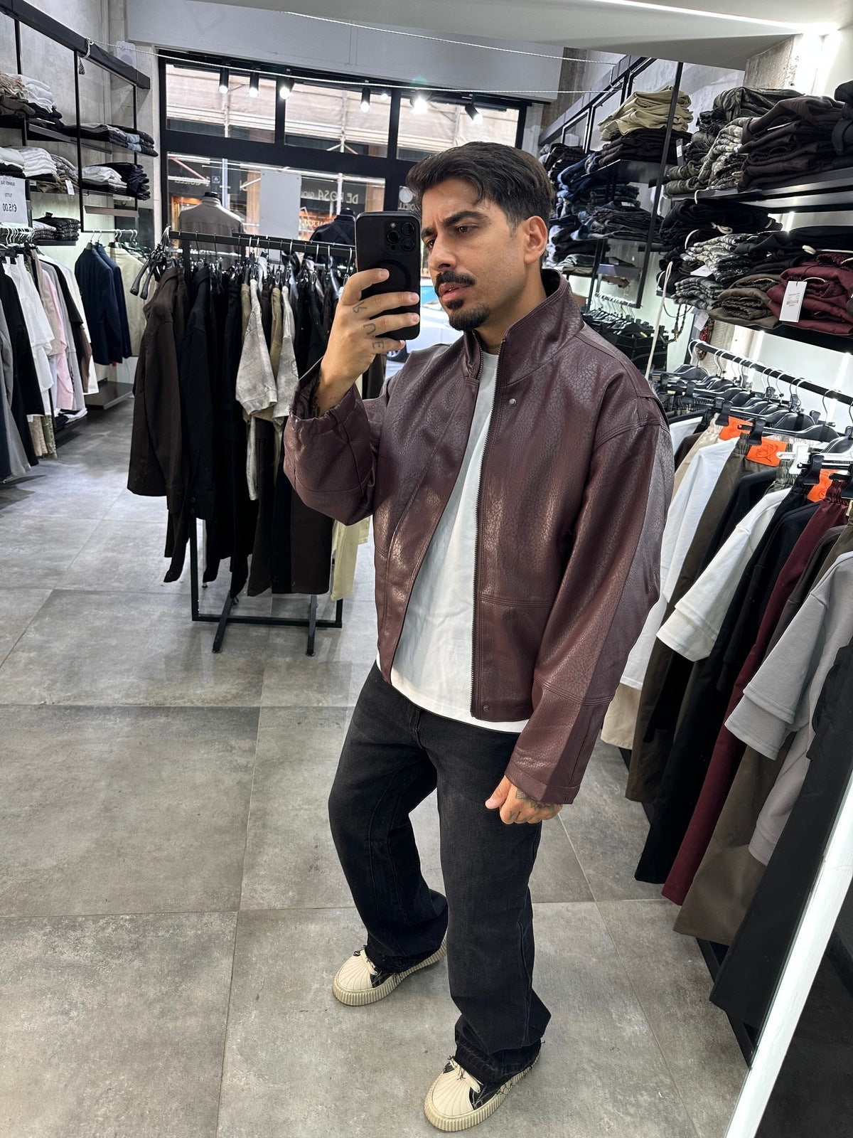 Giacca eco pelle cropped bordeaux