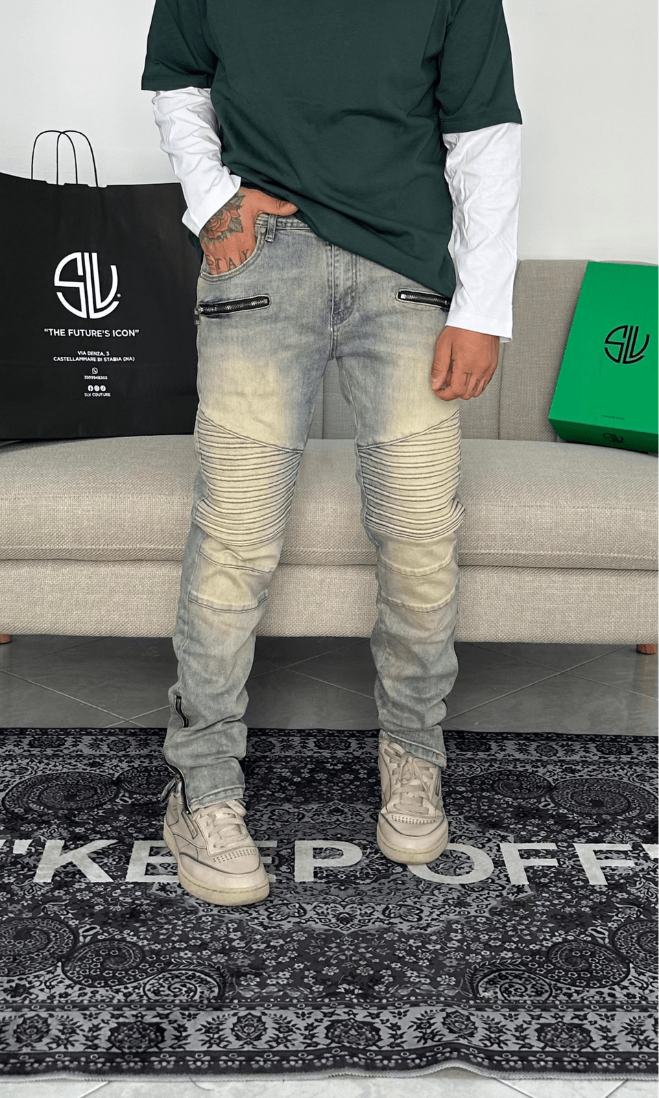 Denim biker sabbiato