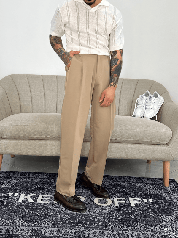 Pantaloni fondo ampio beige
