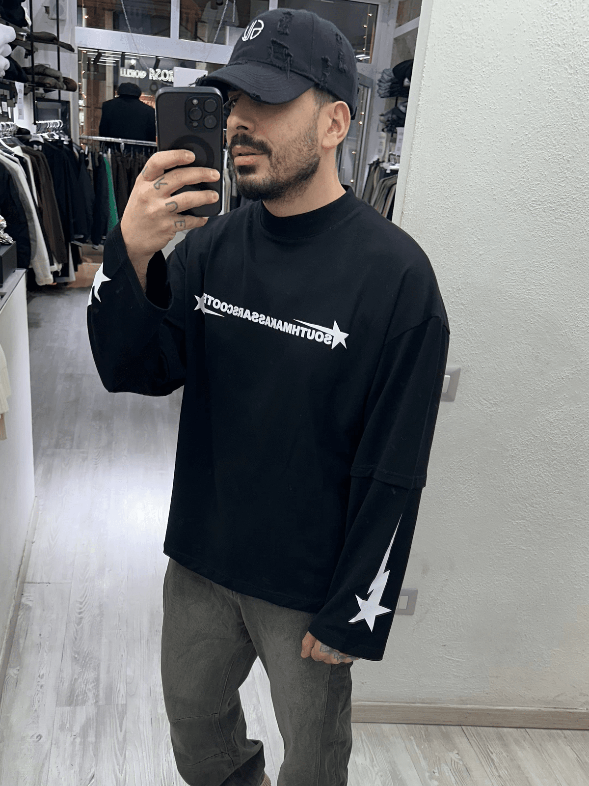 T-shirt long sleeve star black