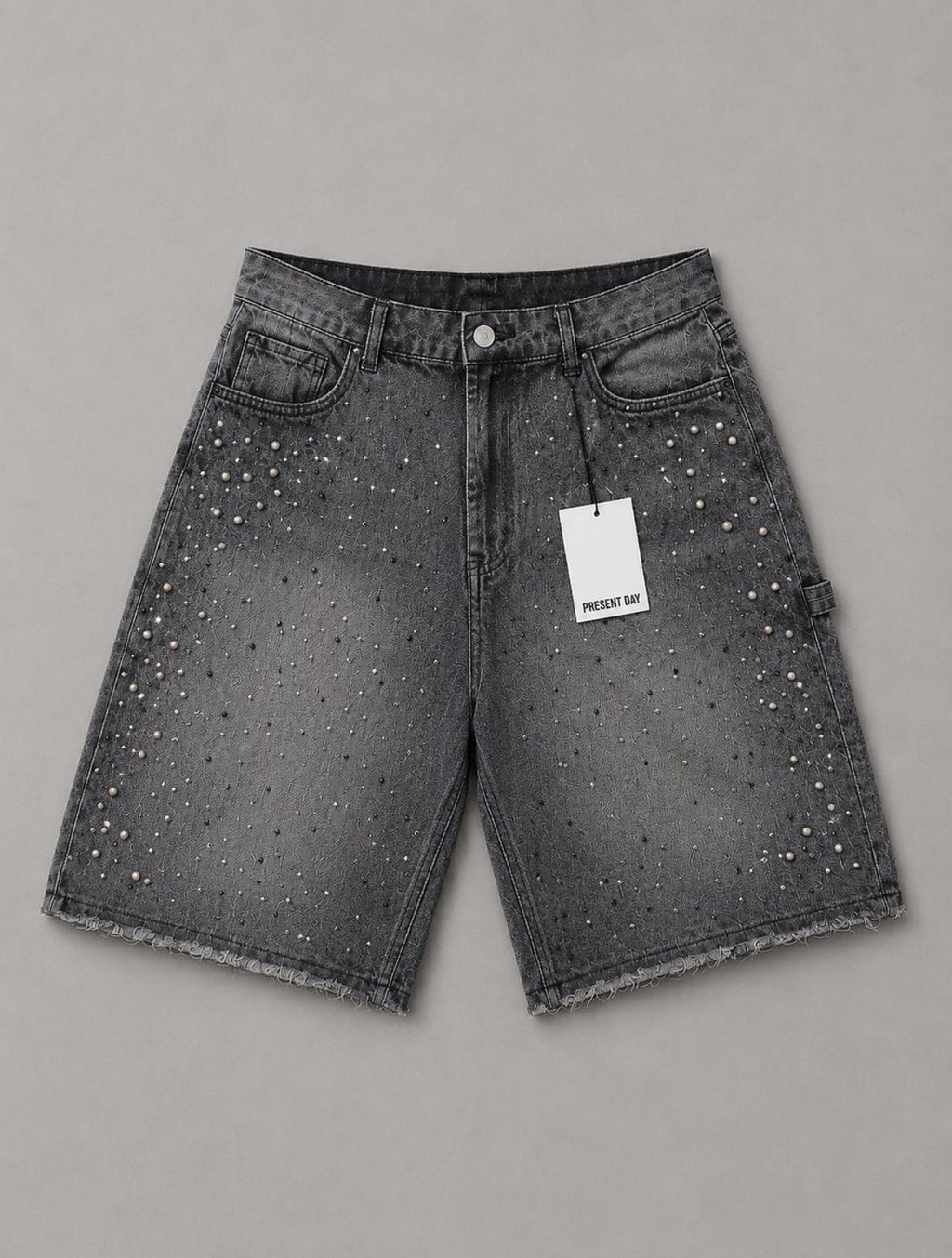 Short Denim pearl strass dark grey present day
