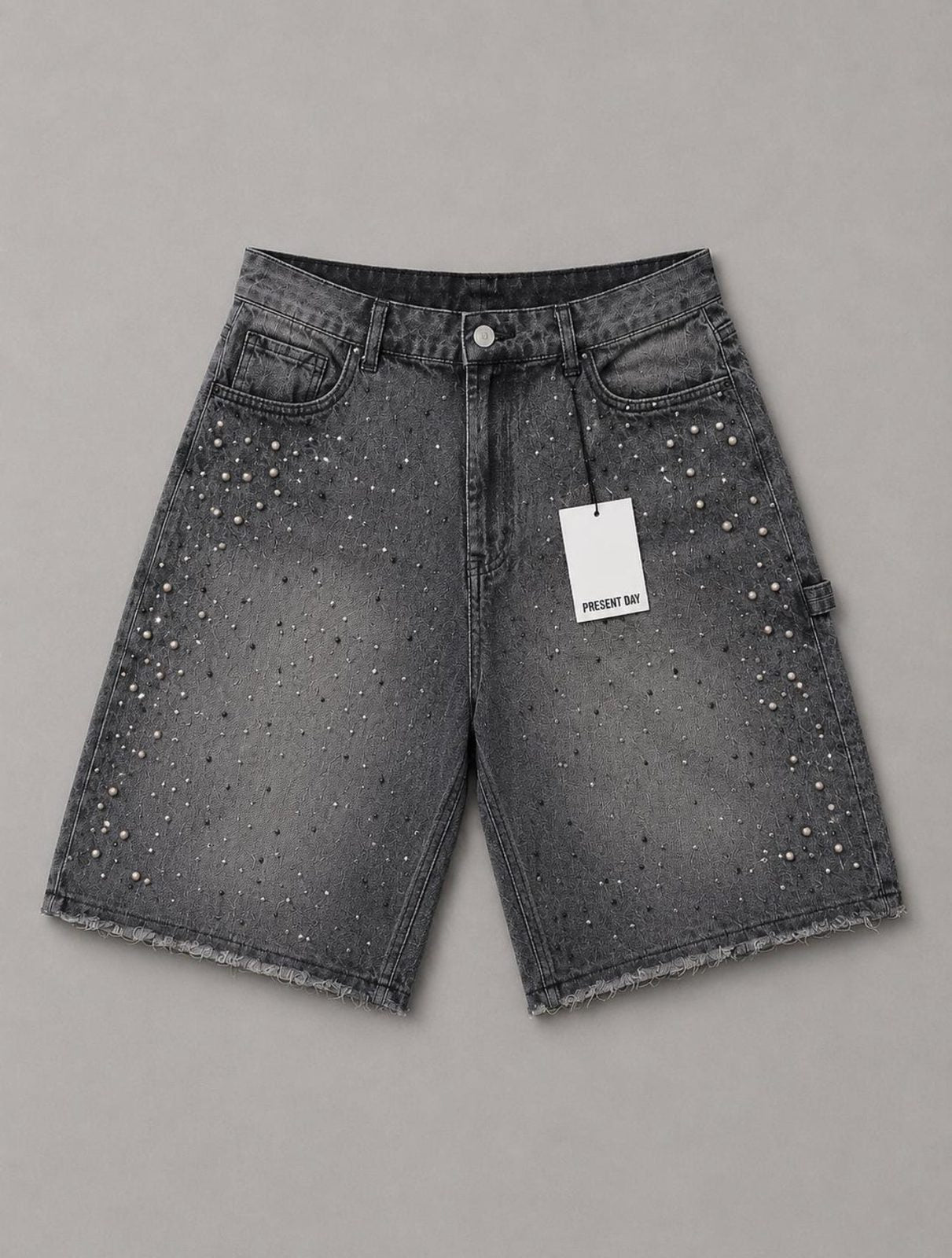 Short Denim pearl strass dark grey present day
