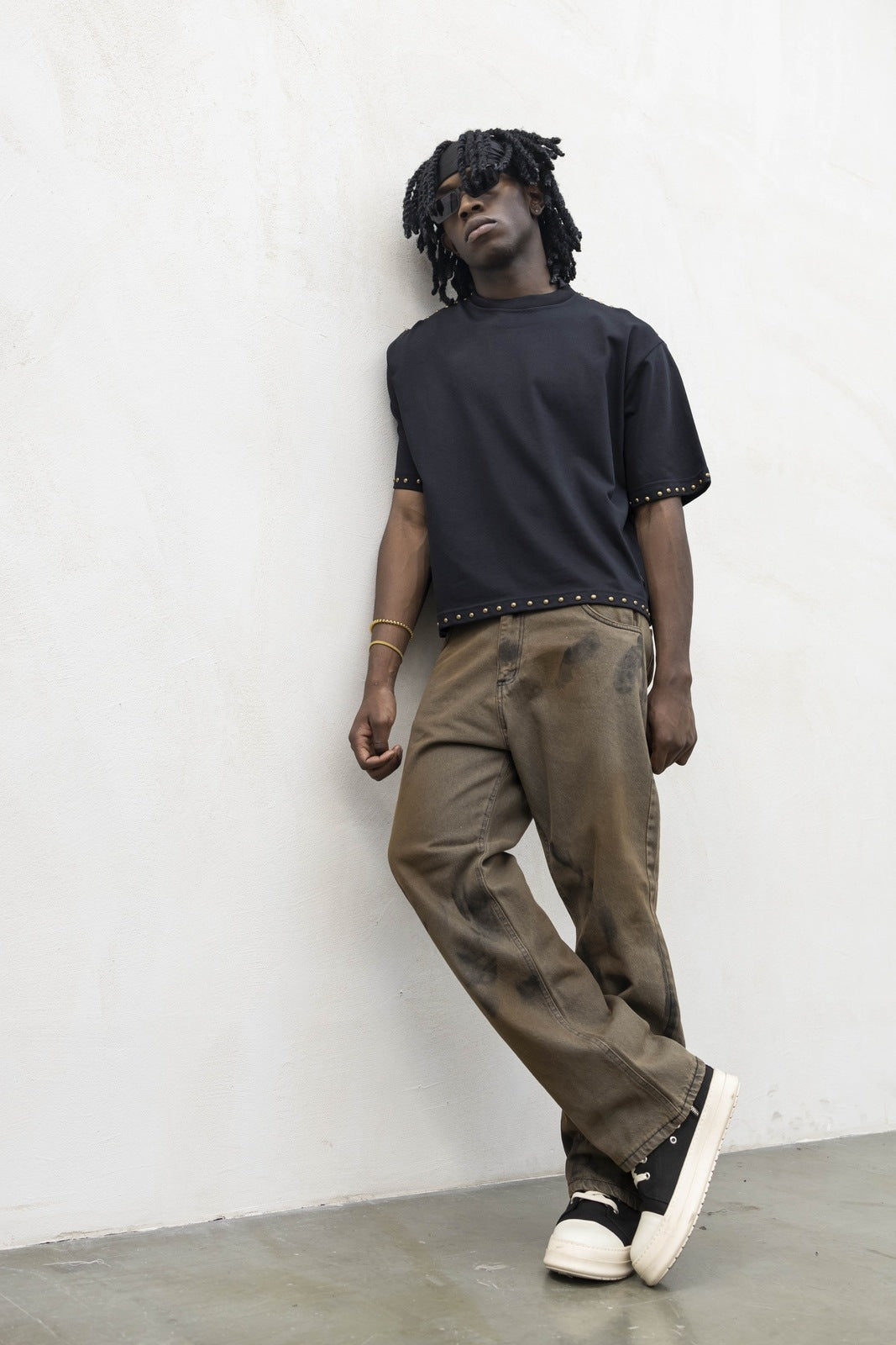 T-shirt crop borchie ott black present day