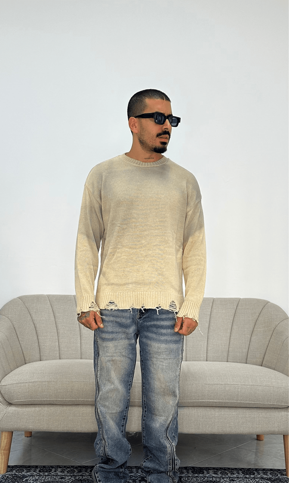 Maglioncino broken wash beige