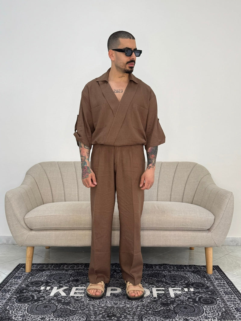 Pantalone in lino tabacco