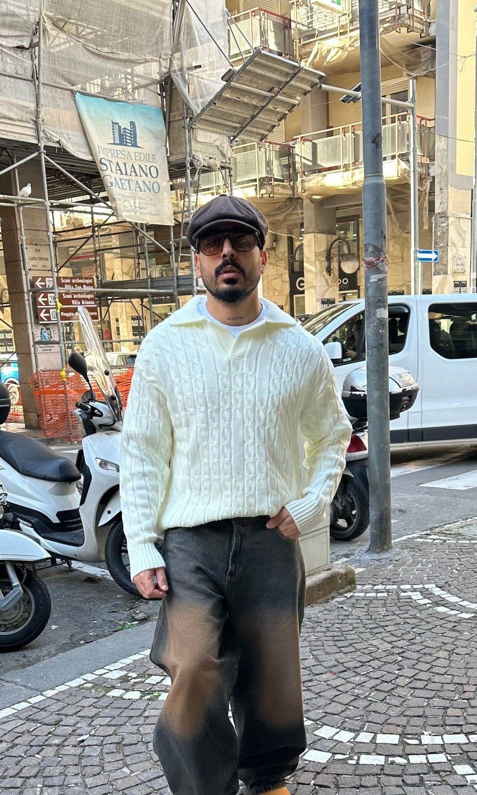 Polo pull treccia white