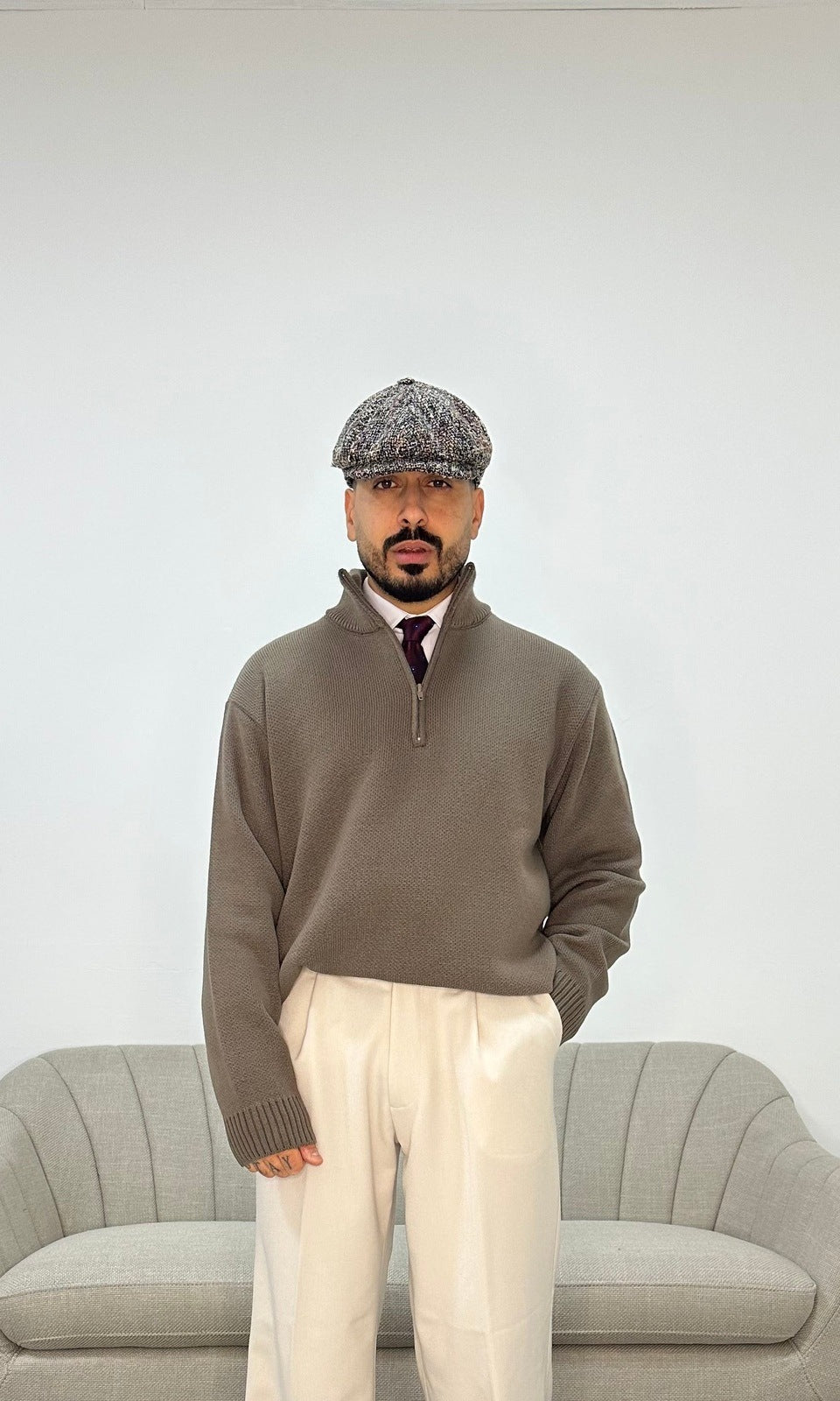 Pull mezza zip tortora