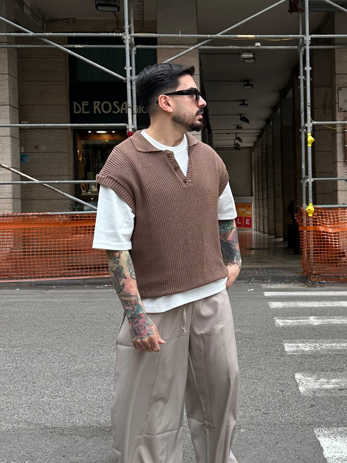 Polo filo smanicata tabacco