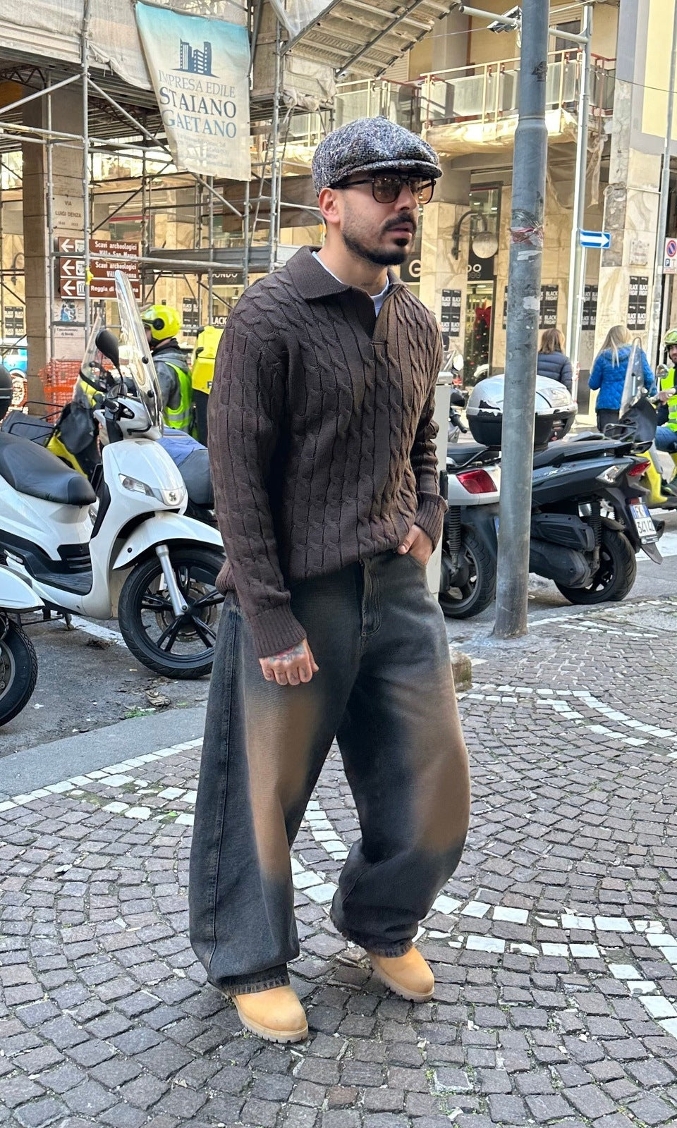 Polo pull treccia brown