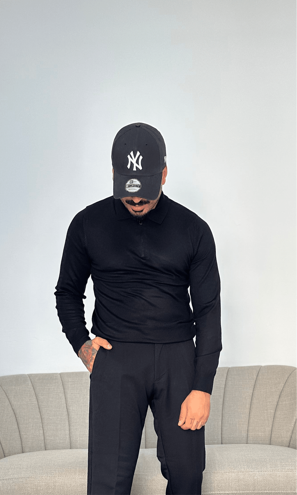 Polo in filo zip black