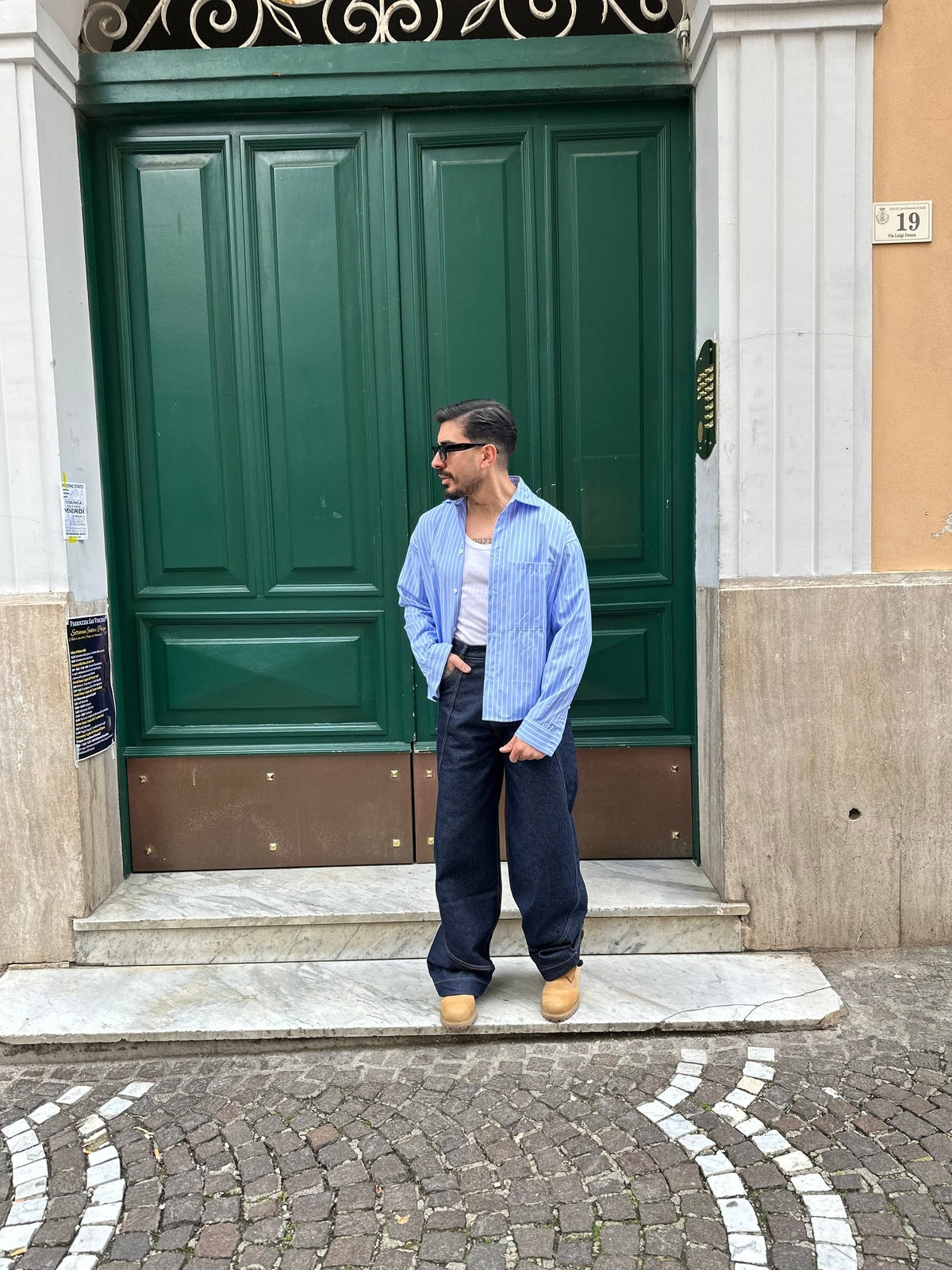 Camicia crop malaga azul riga bianca All or Nothing