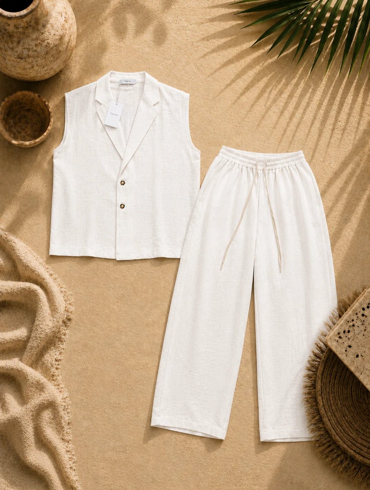 Abito smanicato lino white Tokyo