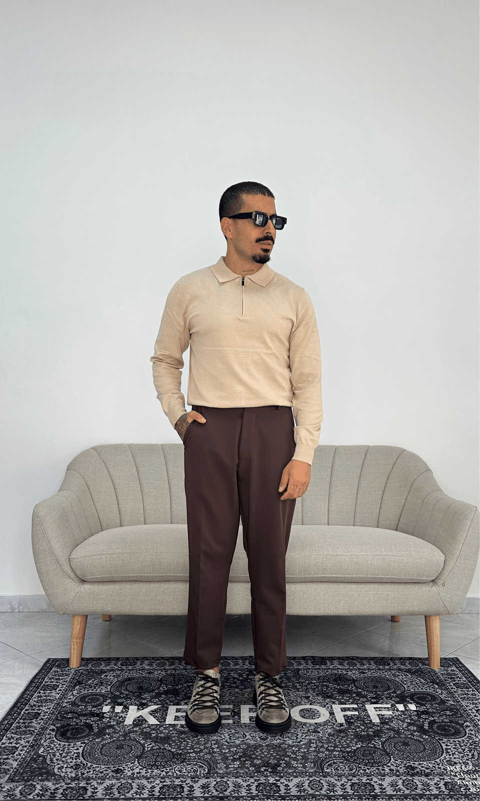 Polo in filo zip beige